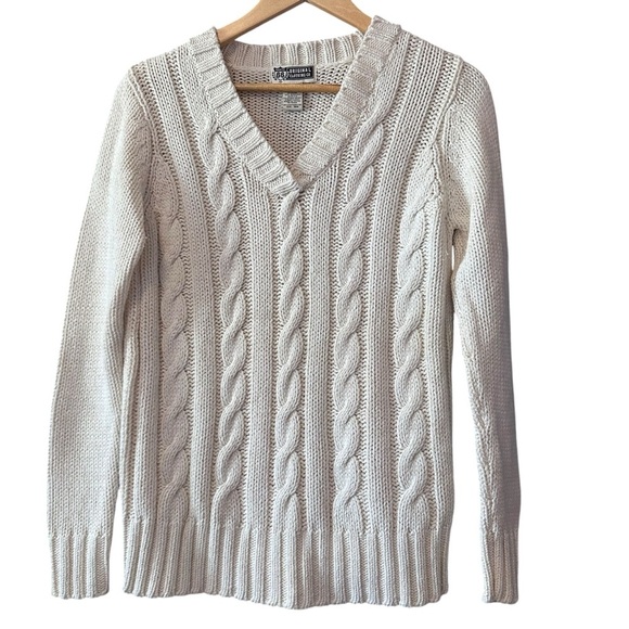 Route 66 Sweaters - Original Clothing Co. Cream V Neck Long Sleeve Cable Knit Sweater size Small